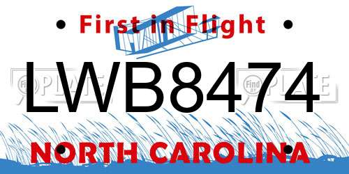 LWB8474 North Carolina License Plate