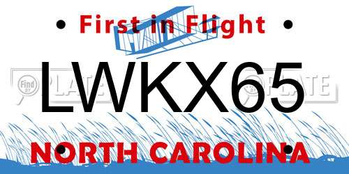 LWKX65 North Carolina License Plate