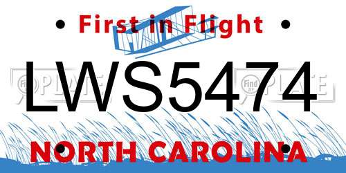 LWS5474 North Carolina License Plate