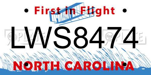 LWS8474 North Carolina License Plate