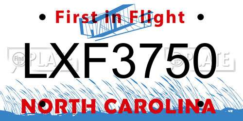 LXF3750 North Carolina License Plate