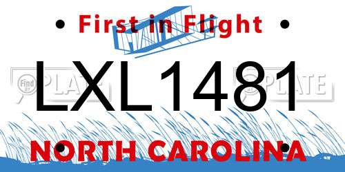 LXL1481 North Carolina License Plate