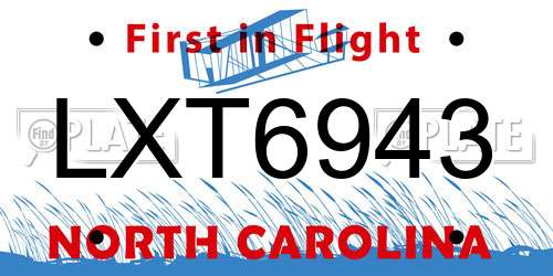 LXT6943 North Carolina License Plate