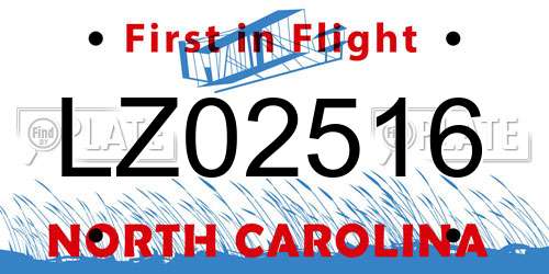 LZ02516 North Carolina License Plate