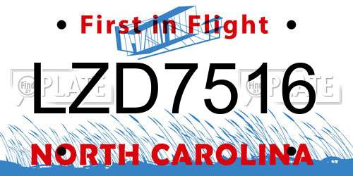LZD7516 North Carolina License Plate