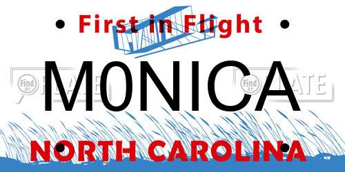 M0NICA North Carolina License Plate