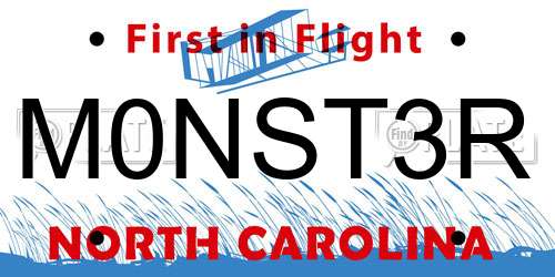 M0NST3R North Carolina License Plate