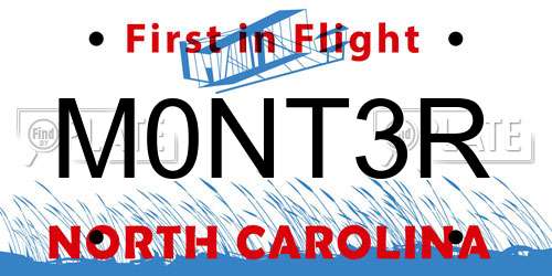 M0NT3R North Carolina License Plate