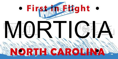 M0RTICIA North Carolina License Plate
