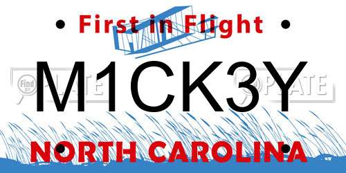 M1CK3Y North Carolina License Plate