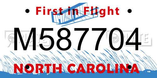 M587704 North Carolina License Plate