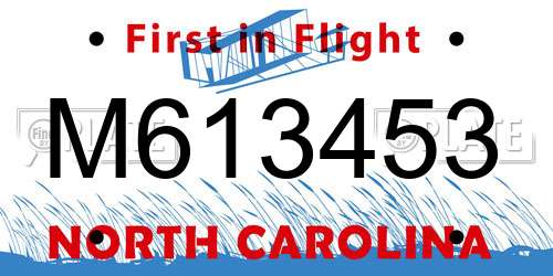M613453 North Carolina License Plate
