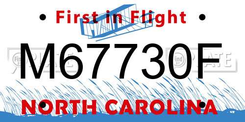 M67730F North Carolina License Plate