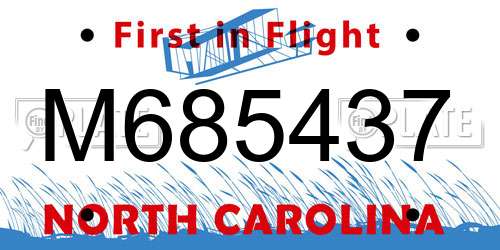 M685437 North Carolina License Plate