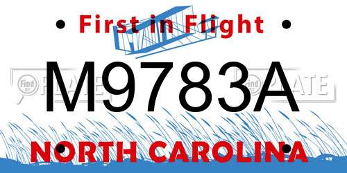 M9783A North Carolina License Plate