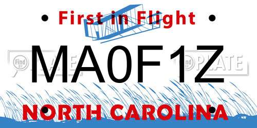 MA0F1Z North Carolina License Plate