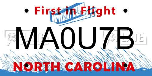 MA0U7B North Carolina License Plate