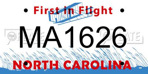 MA1626 North Carolina License Plate