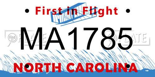 MA1785 North Carolina License Plate