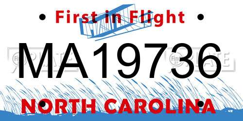 MA19736 North Carolina License Plate