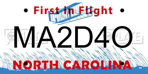 MA2D4O North Carolina License Plate