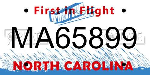 MA65899 North Carolina License Plate