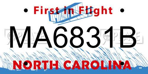 MA6831B North Carolina License Plate