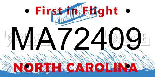 MA72409 North Carolina License Plate