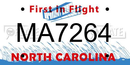 MA7264 North Carolina License Plate