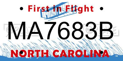 MA7683B North Carolina License Plate