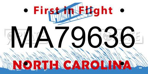 MA79636 North Carolina License Plate