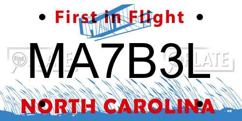 MA7B3L North Carolina License Plate