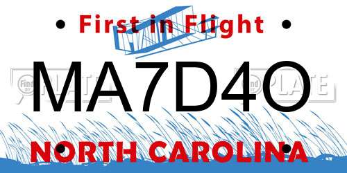 MA7D4O North Carolina License Plate