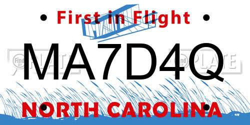 MA7D4Q North Carolina License Plate