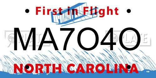 MA7O4O North Carolina License Plate