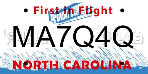 MA7Q4Q North Carolina License Plate