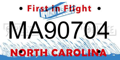 MA90704 North Carolina License Plate