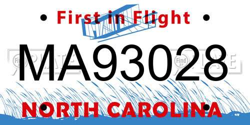 MA93028 North Carolina License Plate