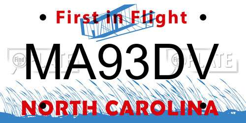 MA93DV North Carolina License Plate