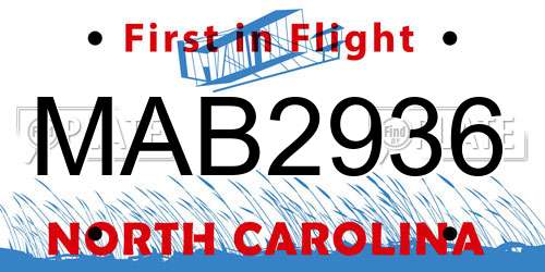 MAB2936 North Carolina License Plate
