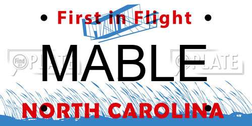 MABLE North Carolina License Plate