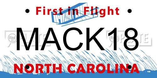 MACK18 North Carolina License Plate