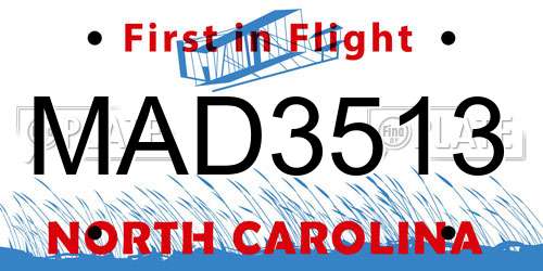 MAD3513 North Carolina License Plate