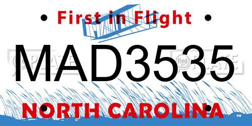 MAD3535 North Carolina License Plate