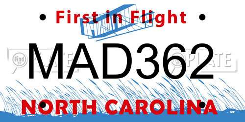 MAD362 North Carolina License Plate