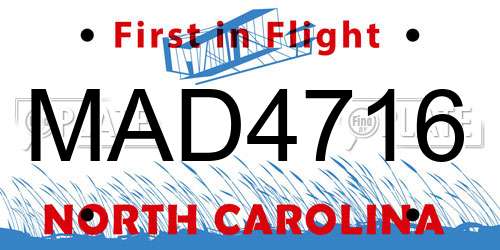 MAD4716 North Carolina License Plate