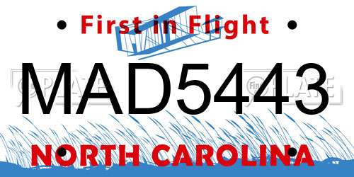 MAD5443 North Carolina License Plate
