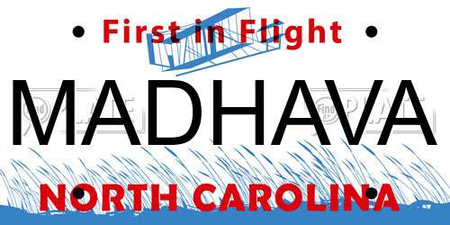 MADHAVA North Carolina License Plate