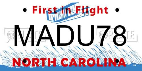 MADU78 North Carolina License Plate