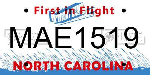 MAE1519 North Carolina License Plate